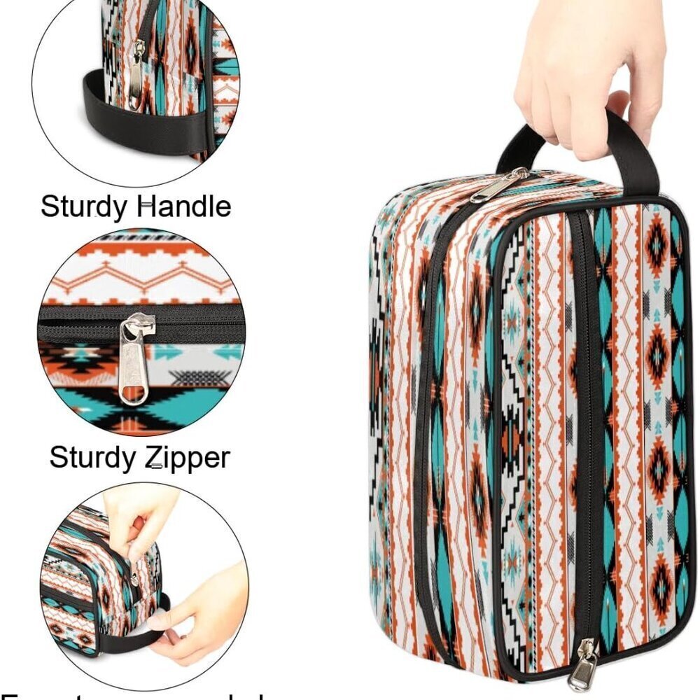 Aztec Toiletry Bag for Women Girl,Western Travel Cosmetic Bag,Hanging Makeup Bag - Picture 3 of 8
